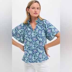HYACINTH HOUSE Multi Blue Leafy Floral Thea Blouse NWT‎ Size XL